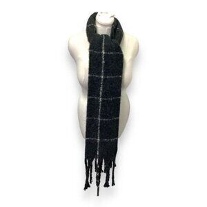 A New Day Women’s Check Winter Wrap Scarf with Tassel Fringe, Gray, OS